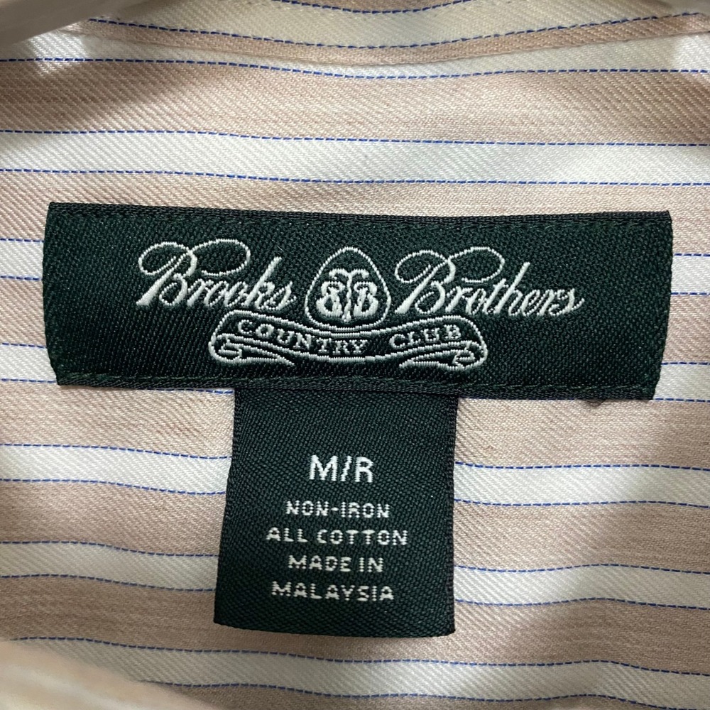 BROOKS BROTHERS Men's M Country Club Striped Tan White Cotton Button Up Shirt - Picture 4 of 7